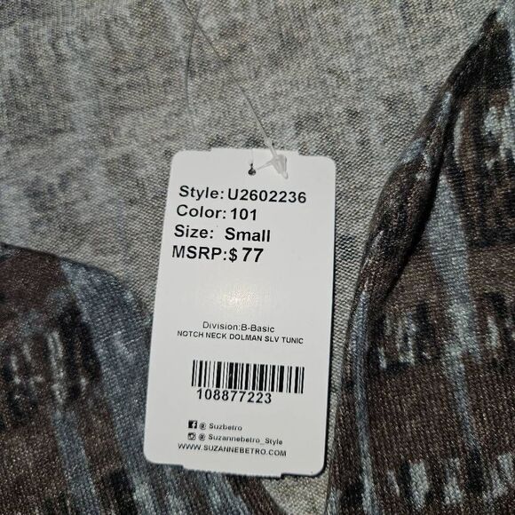 3/$15 Simple by Suzanne Betro Basic Notch Neck Dolman Sleeve Tunic Size Small - Picture 3 of 6